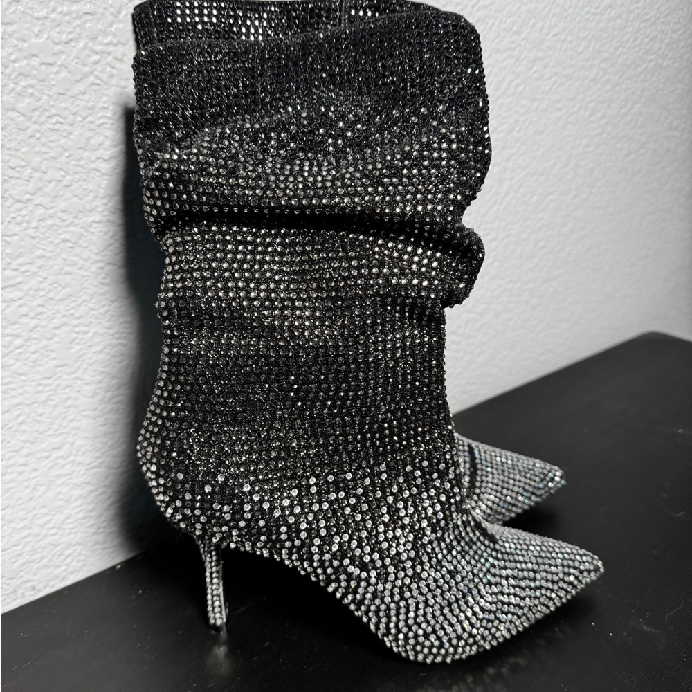 NWOT Thalia Sodi Black Crystal Embellished Pointed Stiletto Boots
